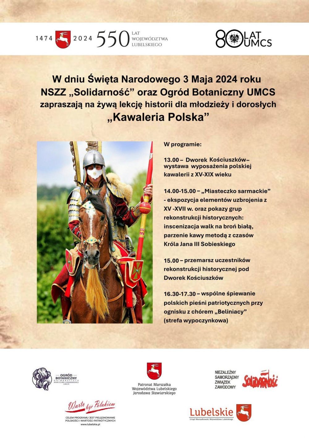 Kawaleria polska – obchody Święta Konstytucji 3 Maja w Ogrodzie Botanicznym UMCS