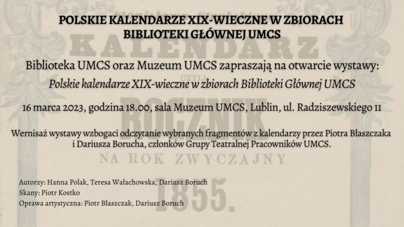 Wystawa „Polskie kalendarze XIX-wieczne w zbiorach Biblioteki Głównej UMCS”
