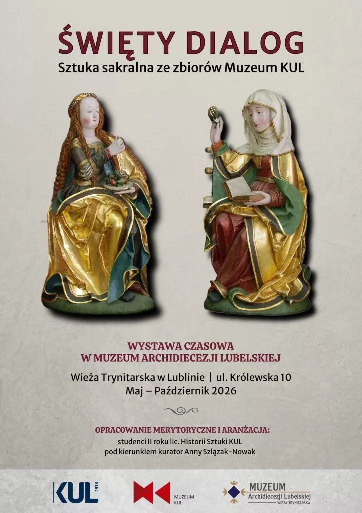 Plakat wystawy Swiety dialog z rzezbami sakralnymi ze zbiorow Muzeum KUL